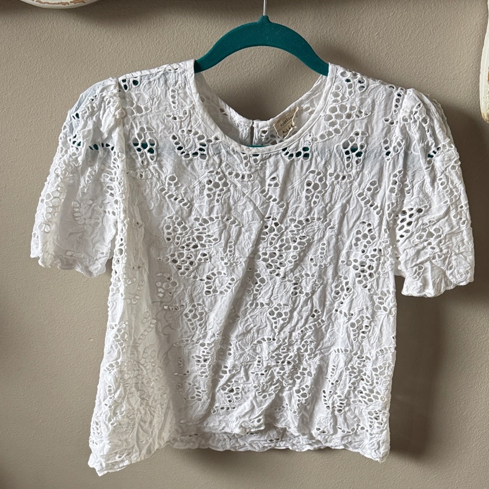 Women’s White Eyelet Short Sleeve Top